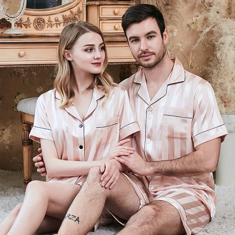 Smmoloa Couple Satin Pyjamas Female Silk Pajama Short Sleeves Pijamas Arrival | Женская одежда