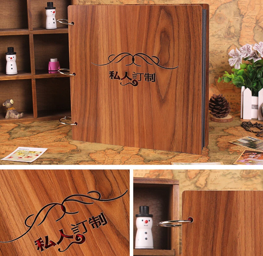 Квадратный деревянный свадебный альбом 2014 скульптура печать детей Diy Фотоальбом