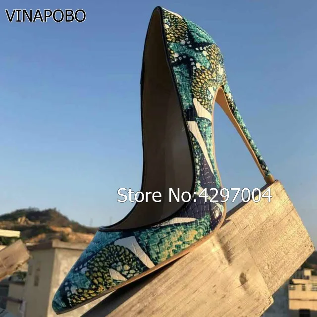 Vinapobo/Женская обувь с принтом змеи 12 см/10 см/8 см новинка 2018 зеленые туфли на