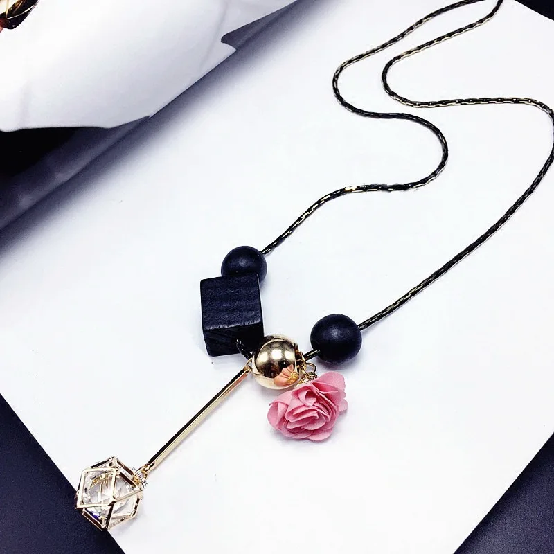 Новое модное розовое длинное ожерелье со стразами для женщин Bijoux простое универсальное ожерелье s& кулоны ювелирные изделия оптом