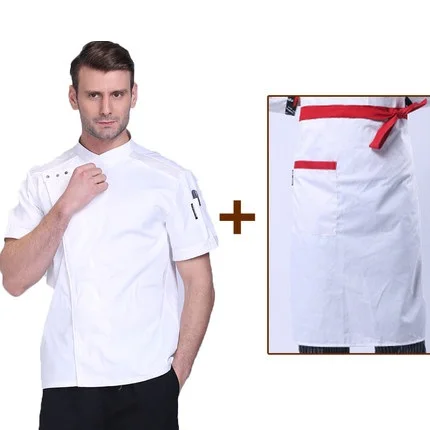white set Дизайн, куртка шеф-повара для гостиницы, летняя тонкая дышащая белая униформа с короткими рукавами, высококачественное пальто шеф-повара - Цвет: white set