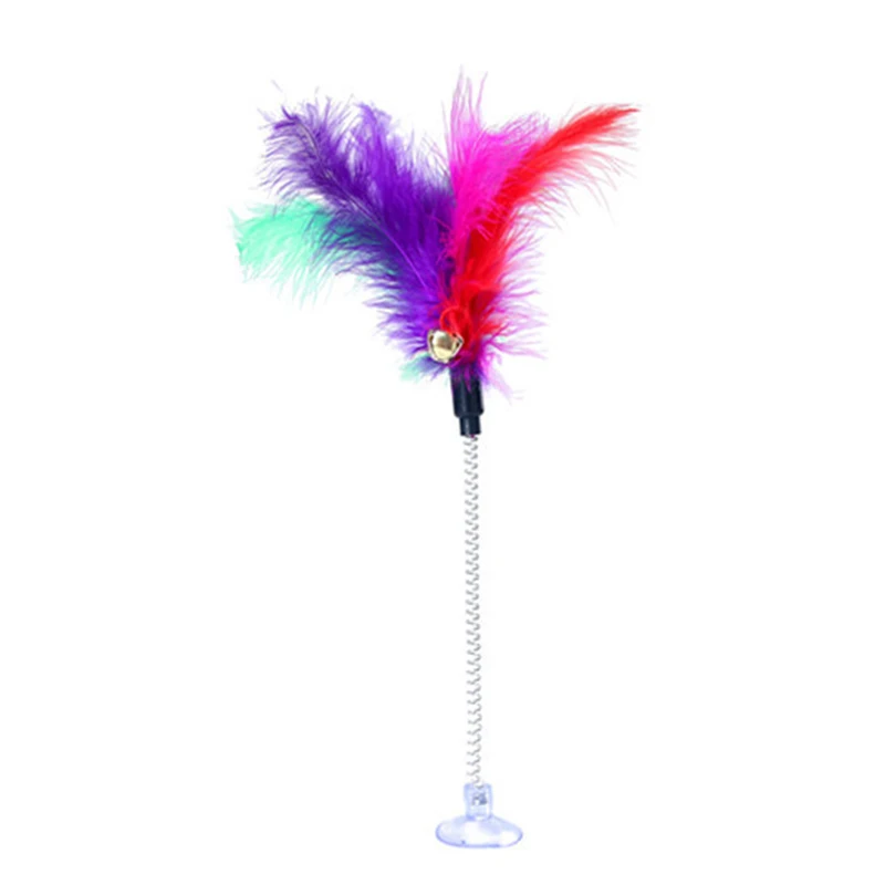 Random color Игрушки для кошек, металлическая проволока, весеннее перо, цветная игрушка для кошек с колокольчиком, игрушка для домашних животных, присоски, барабанные палочки Rods, интерактивные игрушки для питомцев - Цвет: Random color