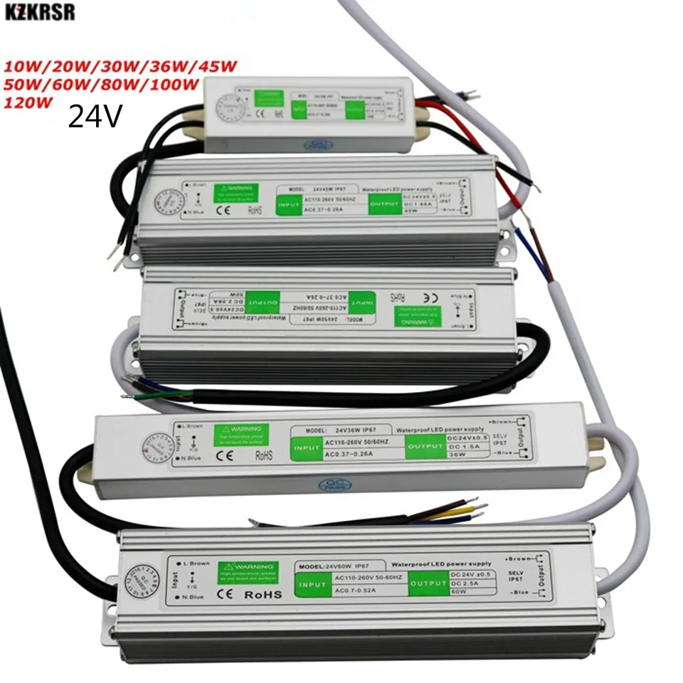 

Адаптер питания 10-120 Вт, 24 В, 220 В переменного тока в постоянный ток, 24 В, IP67, водонепроницаемый светодиодный драйвер, трансформатор освещения ...