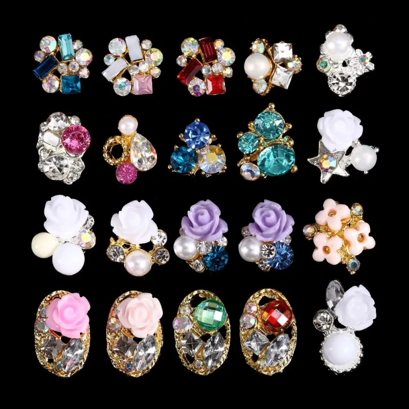 

200pcs/Lot Alloy 3D Nail Art Rose Flowers Jewelry Nail Crystal Rhinestones Nail Art Decoration New Arrival Accessories 3241-3260