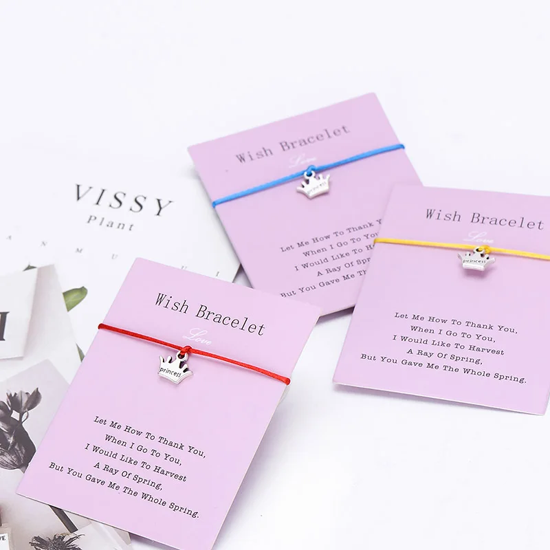 IYOE Wish Card, браслет с красной нитью для женщин и детей, корона принцессы, ручная плетеная веревка, Парные браслеты, семейные ювелирные изделия для дружбы