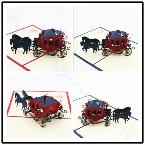 Свадебная карета 3D Бумажная пригласительная карточка Событие Свадьба