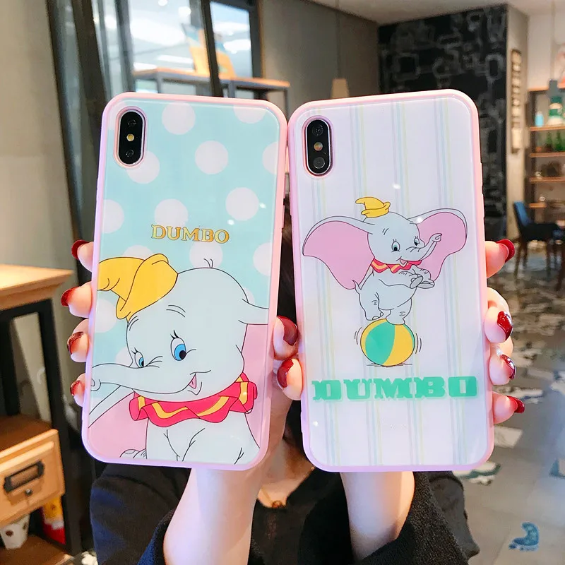 Милый мультяшный чехол для телефона Dumbo iphone Xs Max XR 8 7 Plus 6S 6 из закаленного стекла