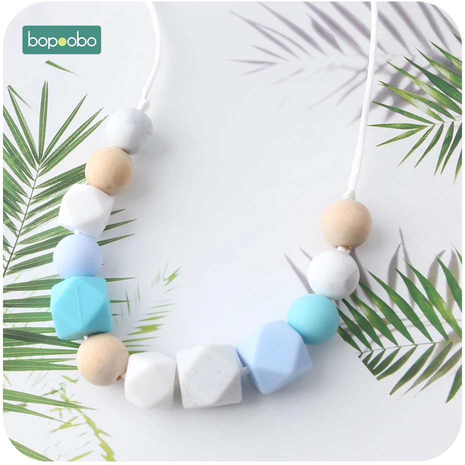 Bopoobo-collar de silicona para dentici&oacute;n de beb&eacute;, cuentas de silicona de grado alimenticio, juguetes hexagonales para beb&eacute;, mordedor sin BPA, 1 ud.-5