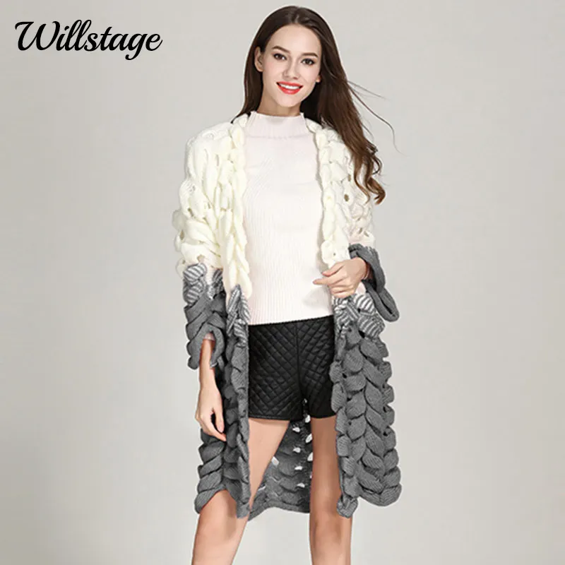 Willstage Для женщин свитер Длинные кардиганы с расклешенными рукавами Повседневное