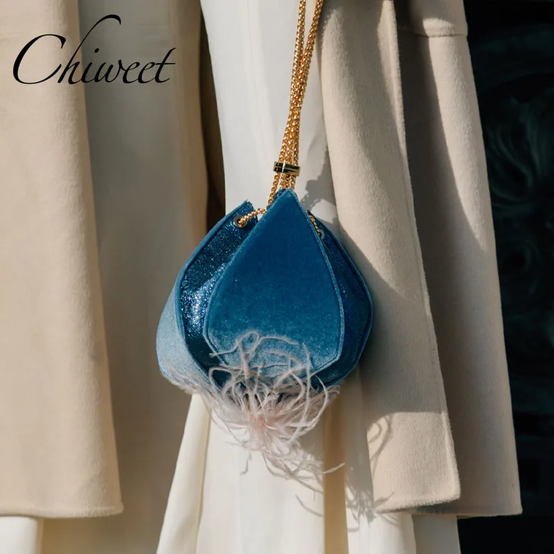 

Designer Lantern Luxury Handbags Brand Feather Pendant Women Messenger Bags Ladies Velvet Bud Bag Chain Drawstring Shoulder Bag