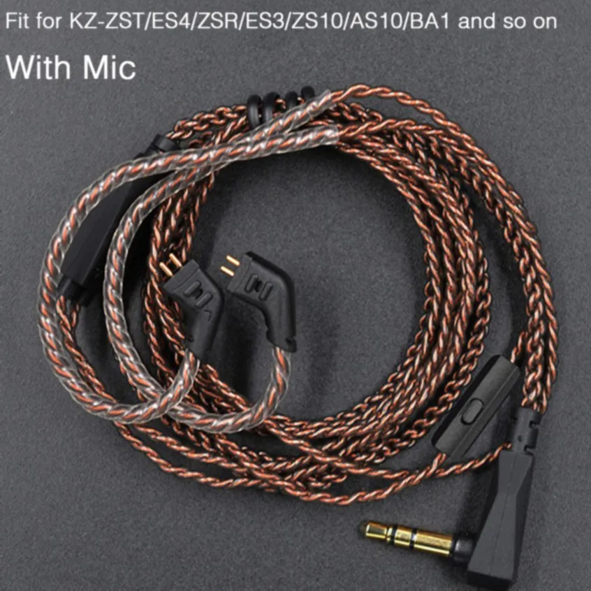 B-With Mic Наушники KZ кабель 2 Pin 0,75 мм обновленная Замена выделенного кабеля провод для KZ ZSN/ZST/ZS10/ZS3/ED12/ZS6/ZS4/ZSA/ED16/AS10 наушники - Цвет: B-With Mic