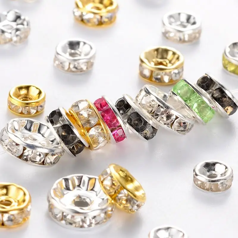 

500pcs Mixed Color & Size of Random Iron Rhinestone Spacer Beads for Jewelry Making DIY Bracelet NEcklace 6~10x3~4mm Hole: 1~2mm