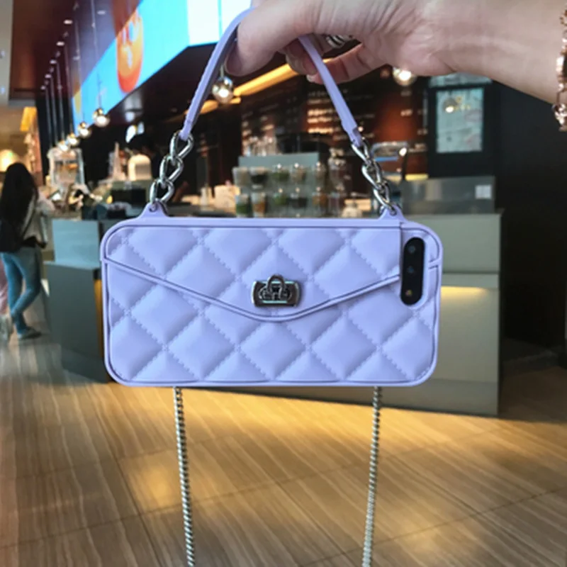 Aoweziic, Южная Корея, для iPhone 11 pro max, чехол для телефона, силиконовый, диагональный шнурок, сумка 6s 7 8Plus X XR XS MAX, Сумка с цепочкой для карт - Цвет: Light purple