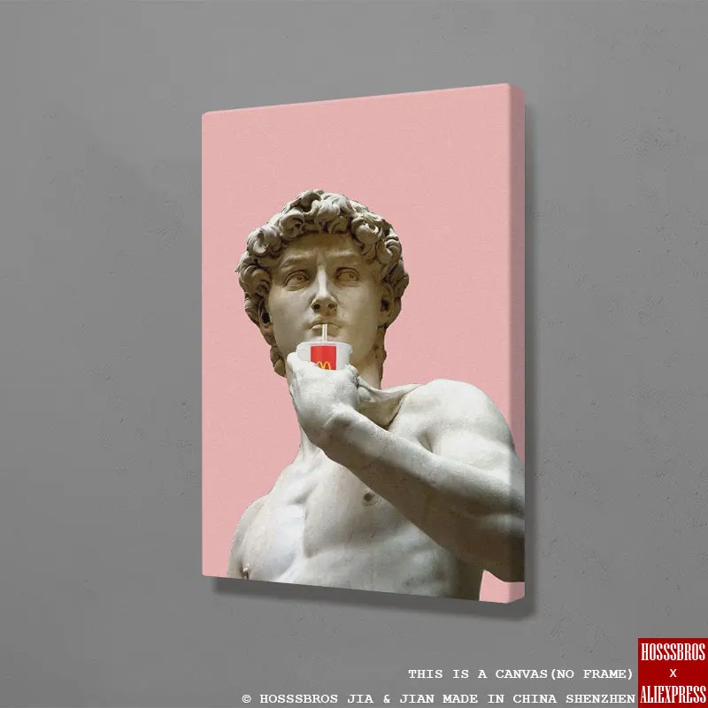 

David statue funny art portrait aesthetics Home Kids living Room Frame Decor Print Poster Painting Wall Art Framed Wooden Canvas