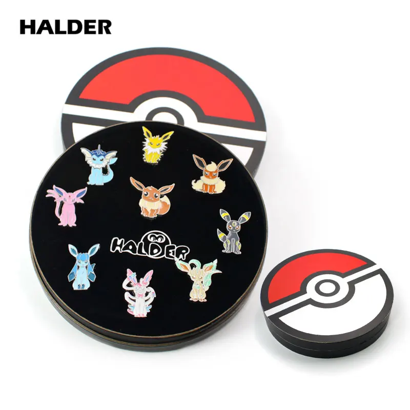 c2 Аниме halder Pocket Monsters Pokemon Eevee family мультфильм коробка Косплей эмаль броши лацкан рюкзак сумки значок булавки подарок 9 шт - Окраска металла: c2