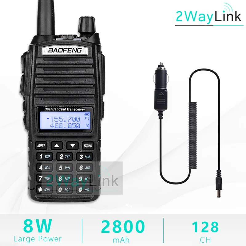 Add 12V car charger BaoFeng UV-82 рация 8 Вт U/V Baofeng UV 82 гарнитура рация 10 км Baofeng 8 Вт Радио uv 9r ham радио 10 км - Цвет: Add 12V car charger