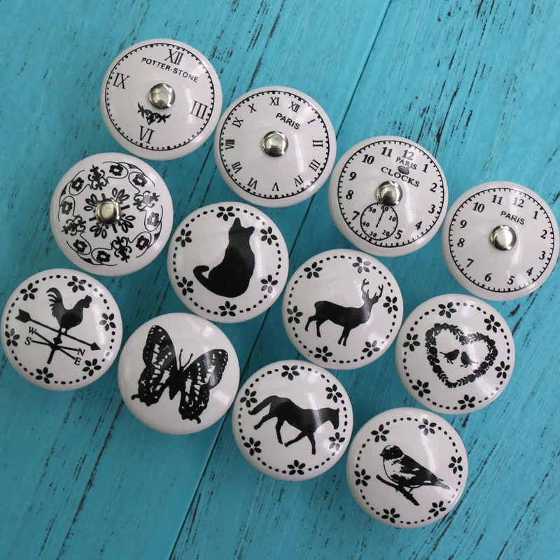 

1x Antiqued Victorian Clock Face White Ceramic Cupboard Door Knobs Handle Animal Butterfly Cabinet Drawer Pull Handle