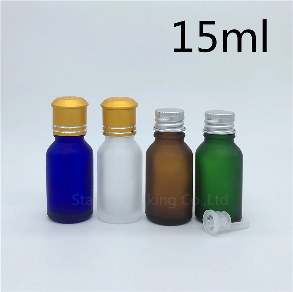 

Empty Bottle Essential Oil Bottle Transparent with Aluminum Cap 15ml Green Blue Amber Frosted Glass Bottle, 15cc Vials