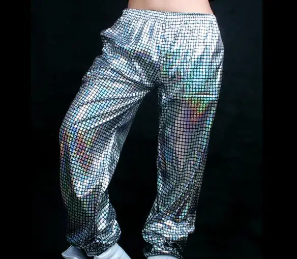 

Hot New Hiphop Jazz Casual Straight Pants Female Elastic Waist Fashion Laser Harem Pants Stage Shows The Men And Women Trousers