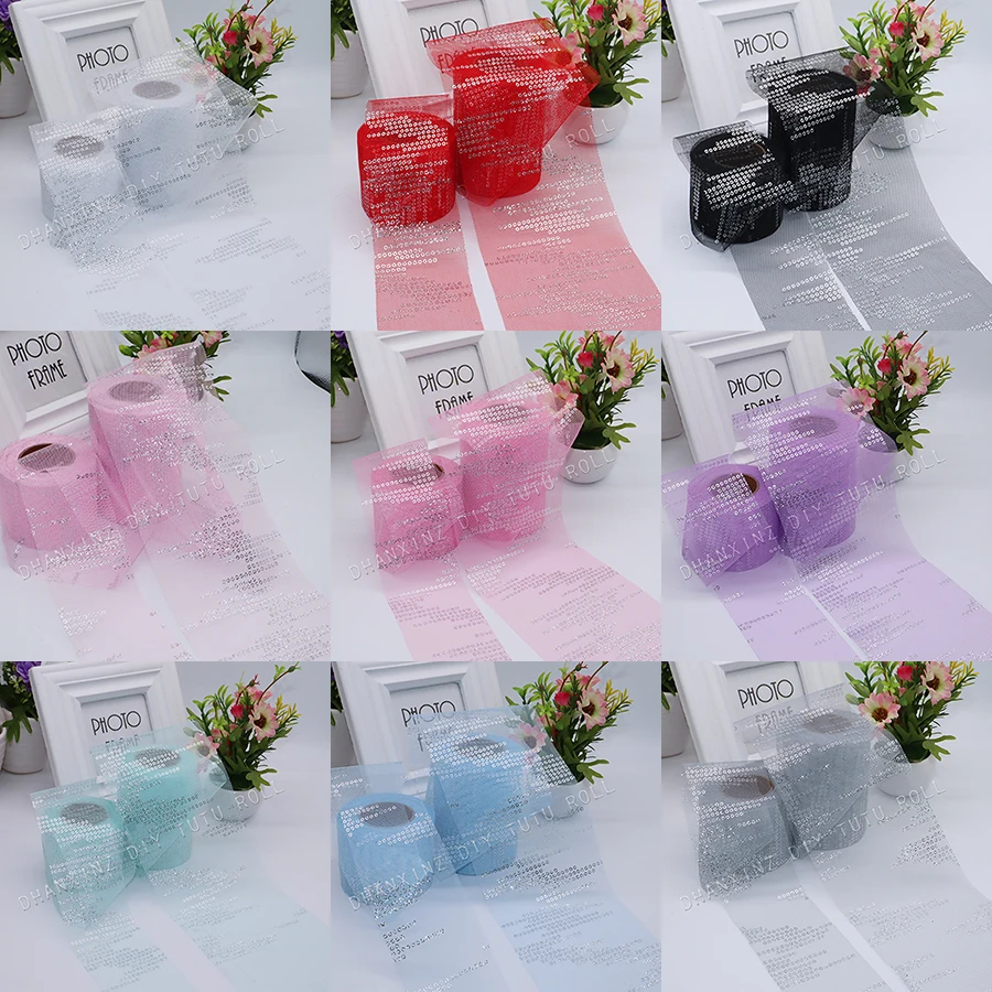 

60mm Tulle Lace Ribbon 25yards DIY Handmade Material Headdress Bow Doll Skirt Silver Round Point 6cm Net Yarn Sequin Fabric