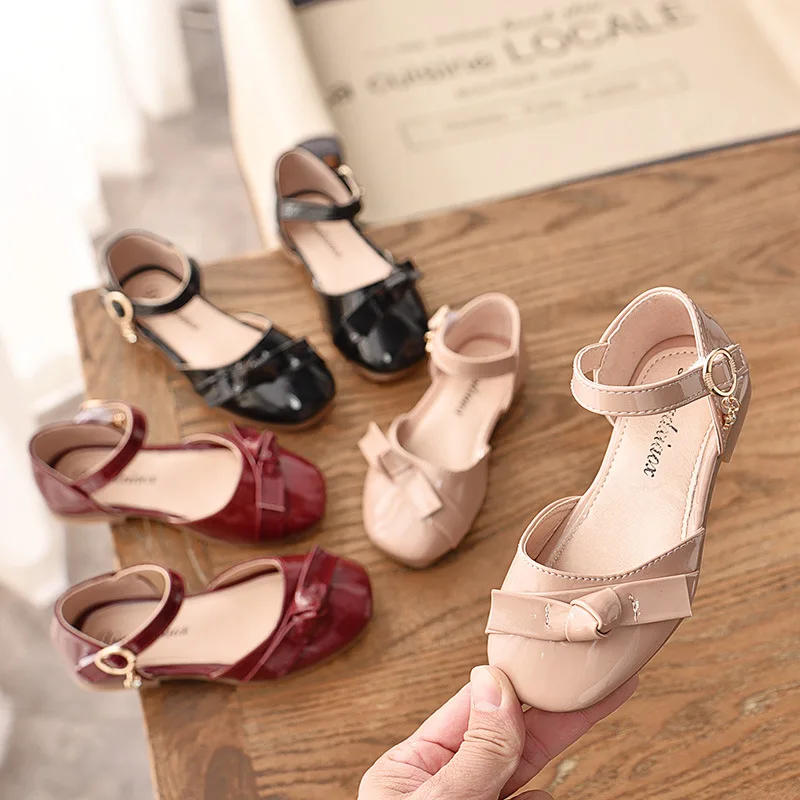 Сандалии детские из ПУ кожи мягкая подошва с бантом Нескользящие плоская обувь