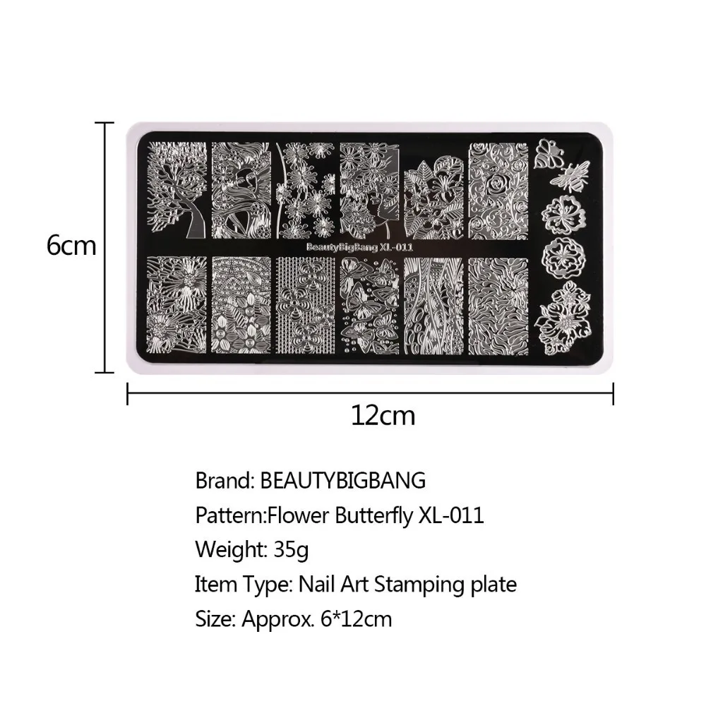 BeautyBigBang ногтей штамповки пластины Хэллоуин Забавный стиль череп шаблон для ногтей пластины прямоугольный трафарет штамп BBB XL-018