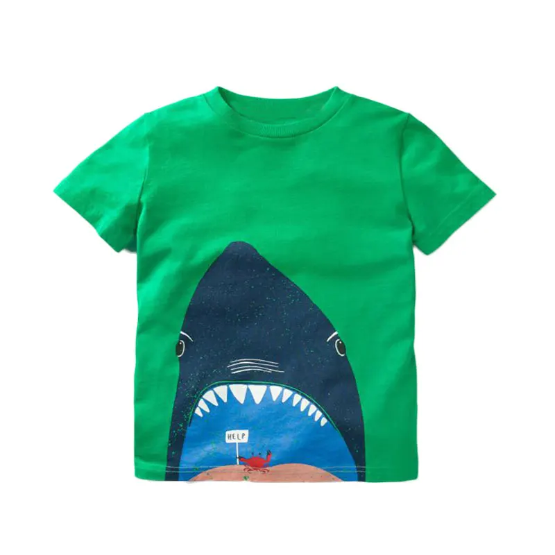 green fish Футболка для маленьких мальчиков хлопковые топы, футболки для мальчиков, Детская верхняя одежда с мультяшным автомобилем, детская одежда топы, одежда для мальчиков возрастом от 2 до 8 лет - Цвет: green fish