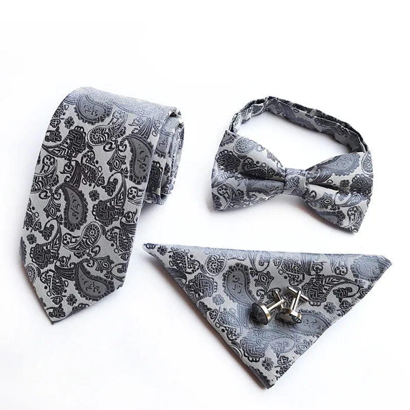 2018 4pcs/set Mans Tie Floral 100% Silk Jacquard Necktie Gravata Corbatas Hanky Cufflinks Set for Men Formal Wedding Party | Аксессуары