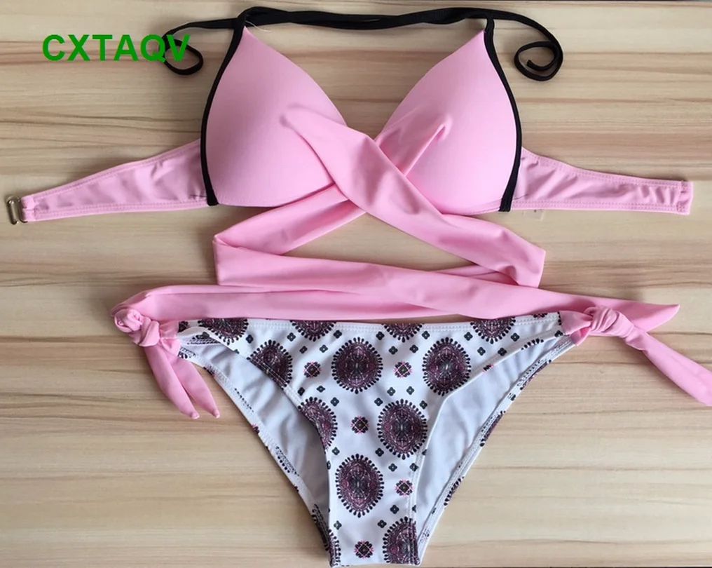 2019 Женский бандо с низкой талией комплект бикини со шнуровкой сексуальный яркие