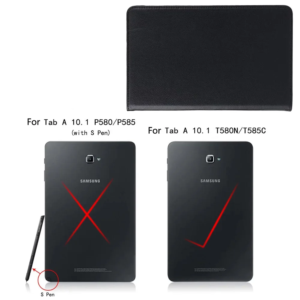 Кожаный чехол с поворотом на 360 градусов для samsung Galaxy Tab A A6 10,1 T580 T585, защитный чехол для планшета - Цвет: Black