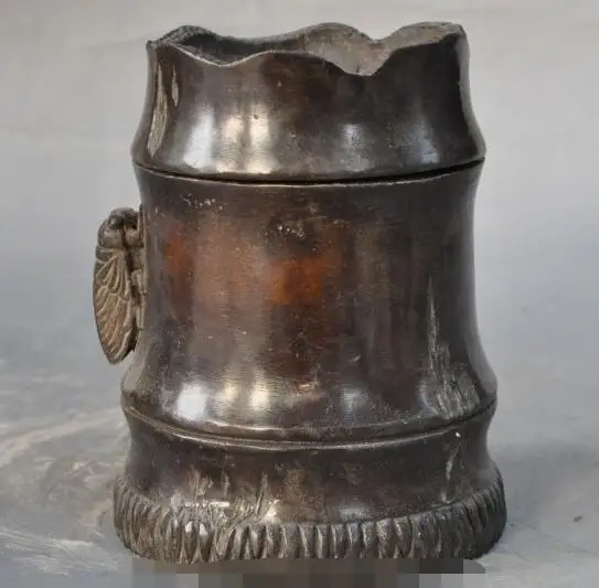 S01168 старинная бронзовая Цикада в виде животного Бамбуковая статуя горшок