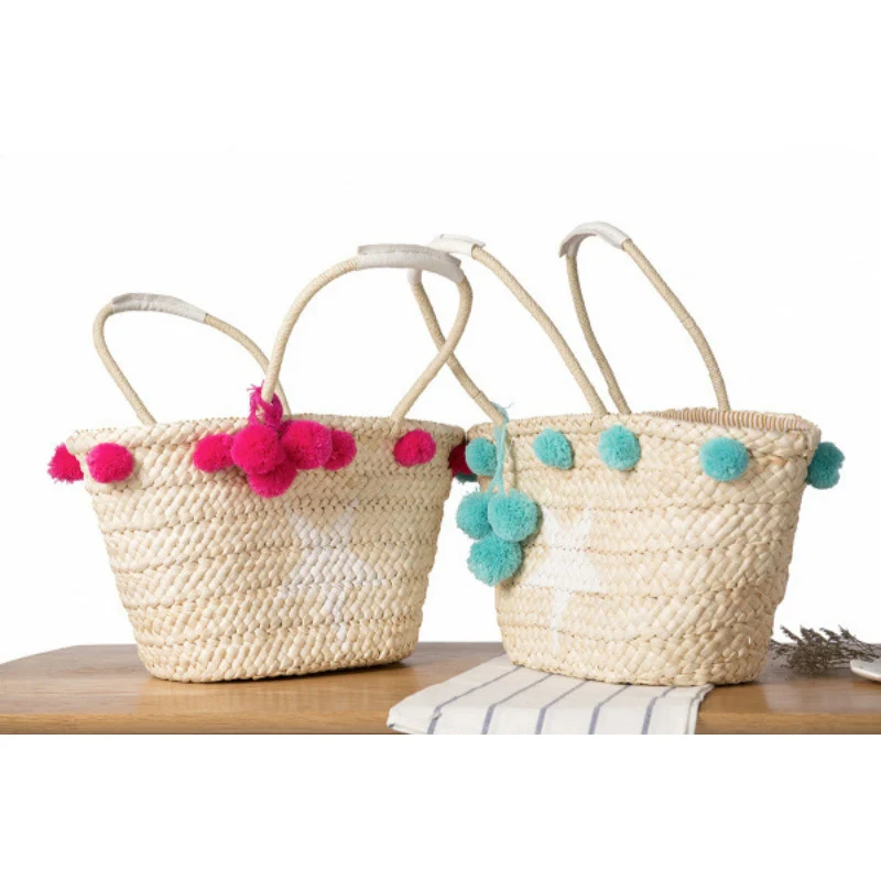 Женская соломенная сумка ручной работы плетеная пляжная с верхними ручками