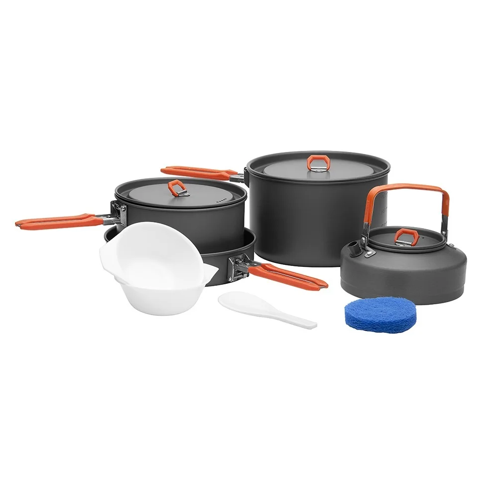 

Fire Maple Feast4 Outdoor Camping Hiking Cookware Backpacking Cooking Picnic 2 Pots 1 Frypan 1 Kettle Set Foldable Handle FMC-F4