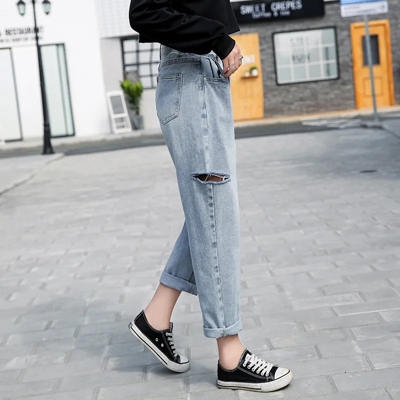 Женские рваные джинсы повседневные свободные с высокой талией винтажные