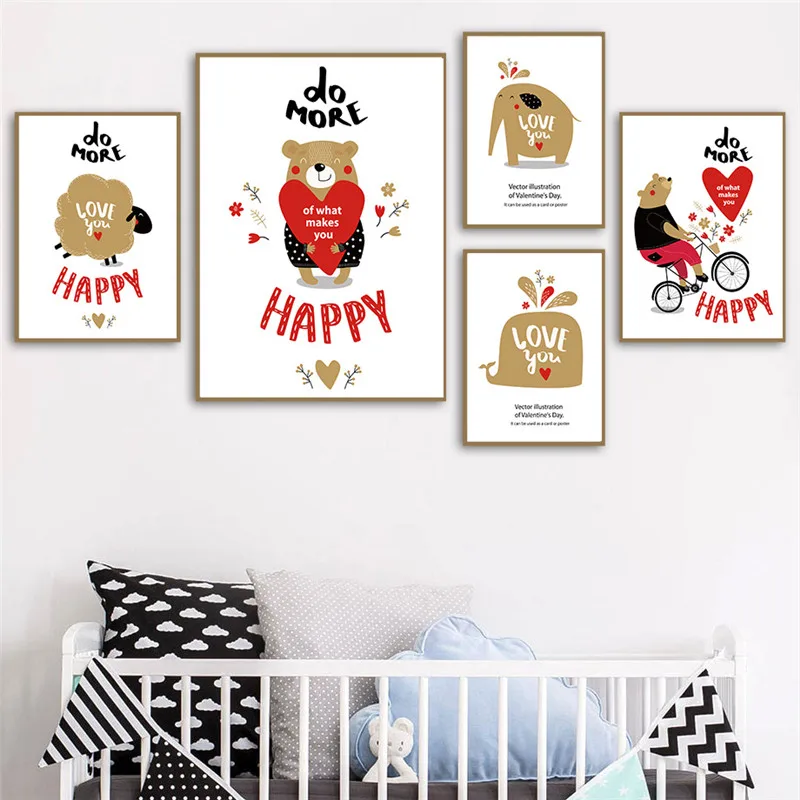 Прекрасный мультфильм животных милые домашний декор Принт плакат Скандинавская