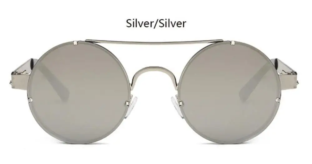 silver silver Стимпанк Солнцезащитные очки круглая Золотая оправа металлические готические мужские женские очки от солнца брендовые дизайнерские черные очки мужские ретро очки - Цвет линз: silver silver