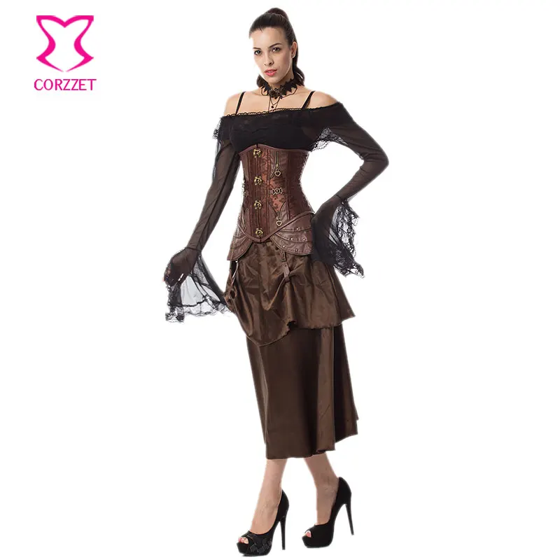 Винтажная Цветочная парча и кожа со стальными косточками Нижняя бюстье женская