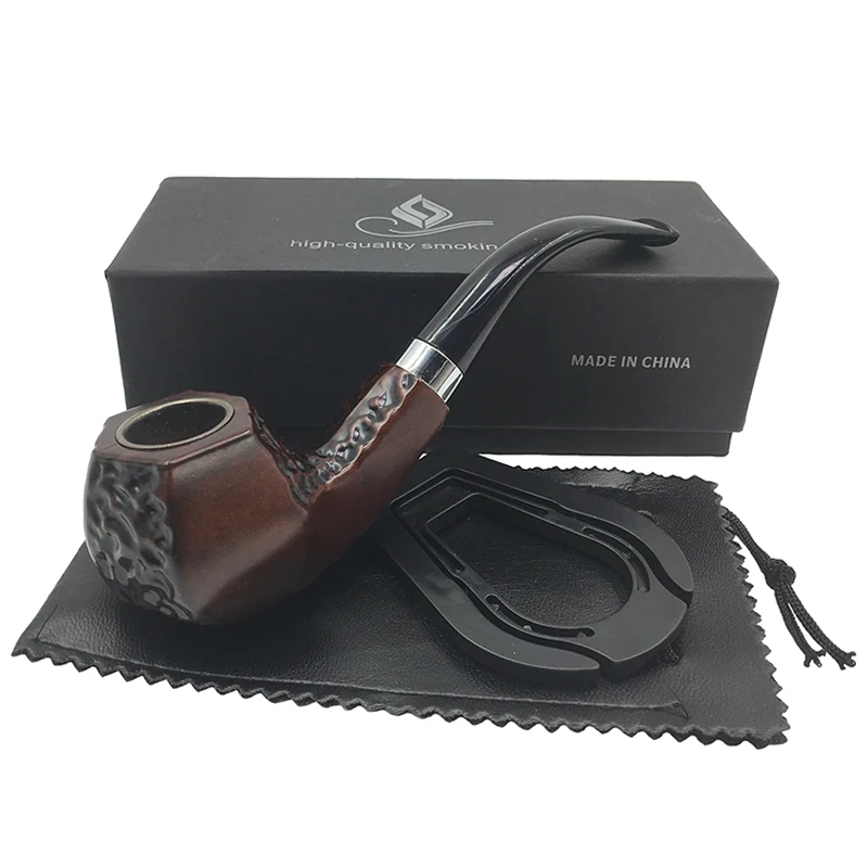 

Free Shipping New Brown angular shape enrolled style bakelite pipe smoking pipe tobacco pipe for gift Boxed