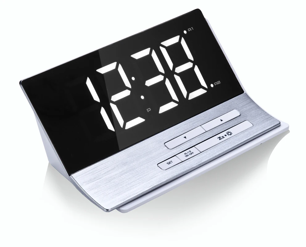 Двойной Звонок светящиеся настольные прикроватные часы простое зеркало большой