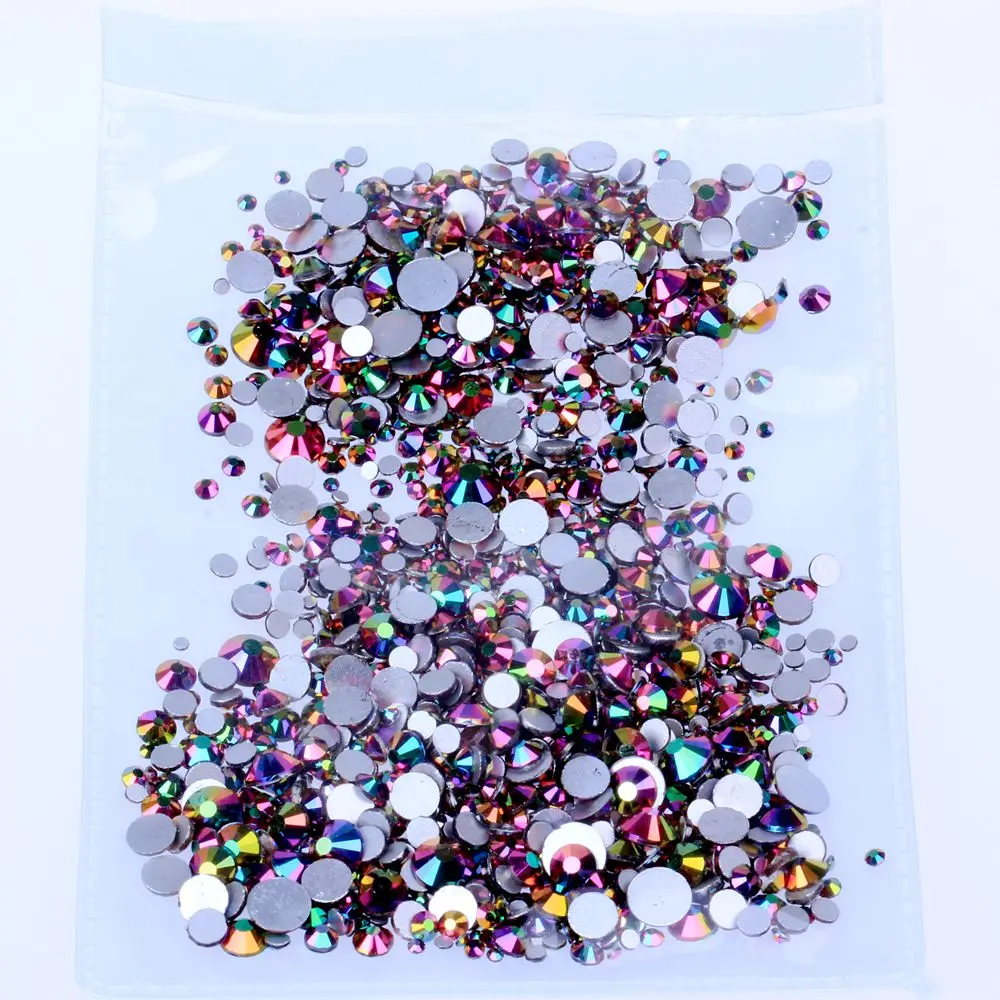 Mixed Sizes 1000Pcs Золотые радужные SS3-SS30 и смешанные размеры Стразы для художественное оформление ногтей плоский с оборота клей на стразы камни DIY ремесла одежды - Цвет: Mixed Sizes 1000Pcs