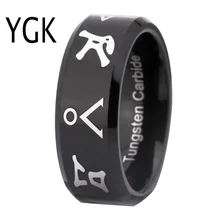 YGK Brand Jewelry Hot Sales 8MM Shiny Black Bevel Stargate Design Mens Fashion Tungsten Wedding Ring for Women and Men