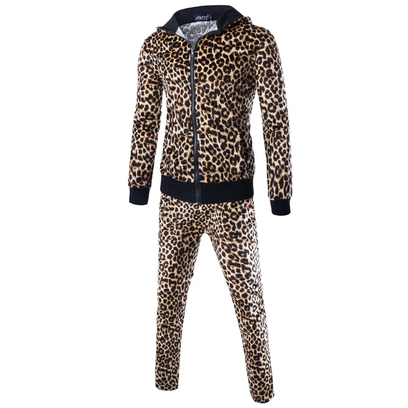 Спортивная толстовка с капюшоном осенний костюм Леопардовый узор Мужская одежда