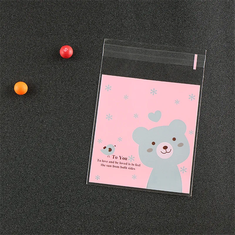 100 шт./упак. Милые Носки с рисунком медведя из мультика самоклеящаяся сумки