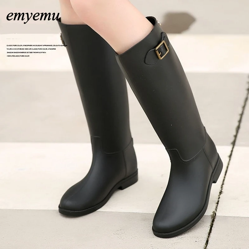 Знаменитые водонепроницаемые резиновые женские сапоги новые модные черные до