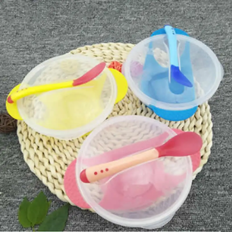 Baby sucker bowl cutlery set baby soft spoon complementary food temperature children feeding rice with lid | Мать и ребенок