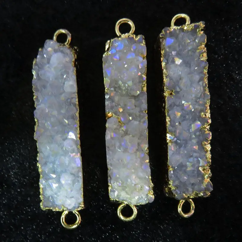 HanKun золото опал AB Цвет Тонкий Retangle натуральный кварц Druzy Drusy разъемы | Украшения и