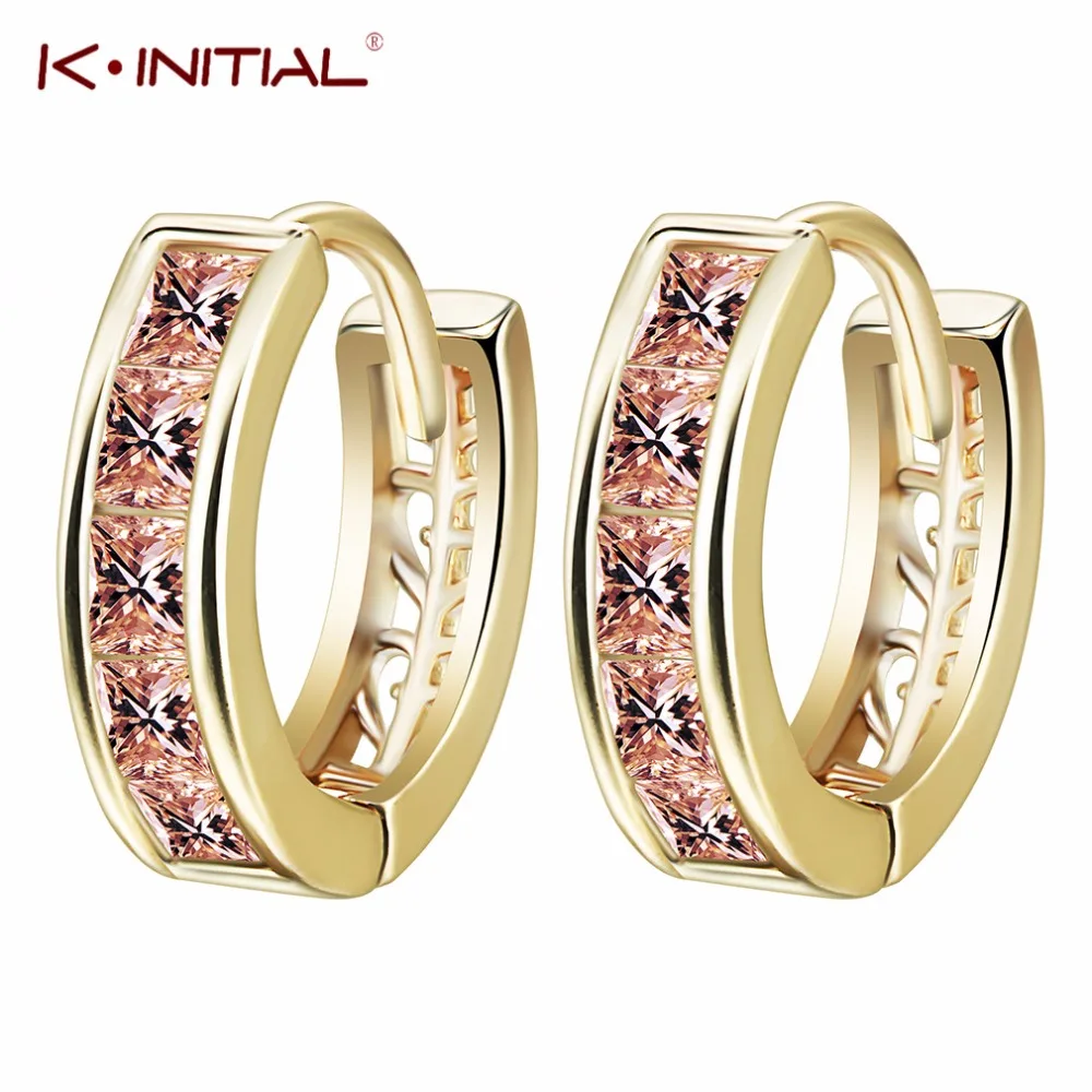 Модные серьги Kinitial кольца Huggie с коричневым кубическим цирконием ювелирные