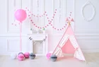 Laeacco Фото фоны розовый шик стены шары палатка камин десерт цветочный ребенок день рождения фото фон фотостудия