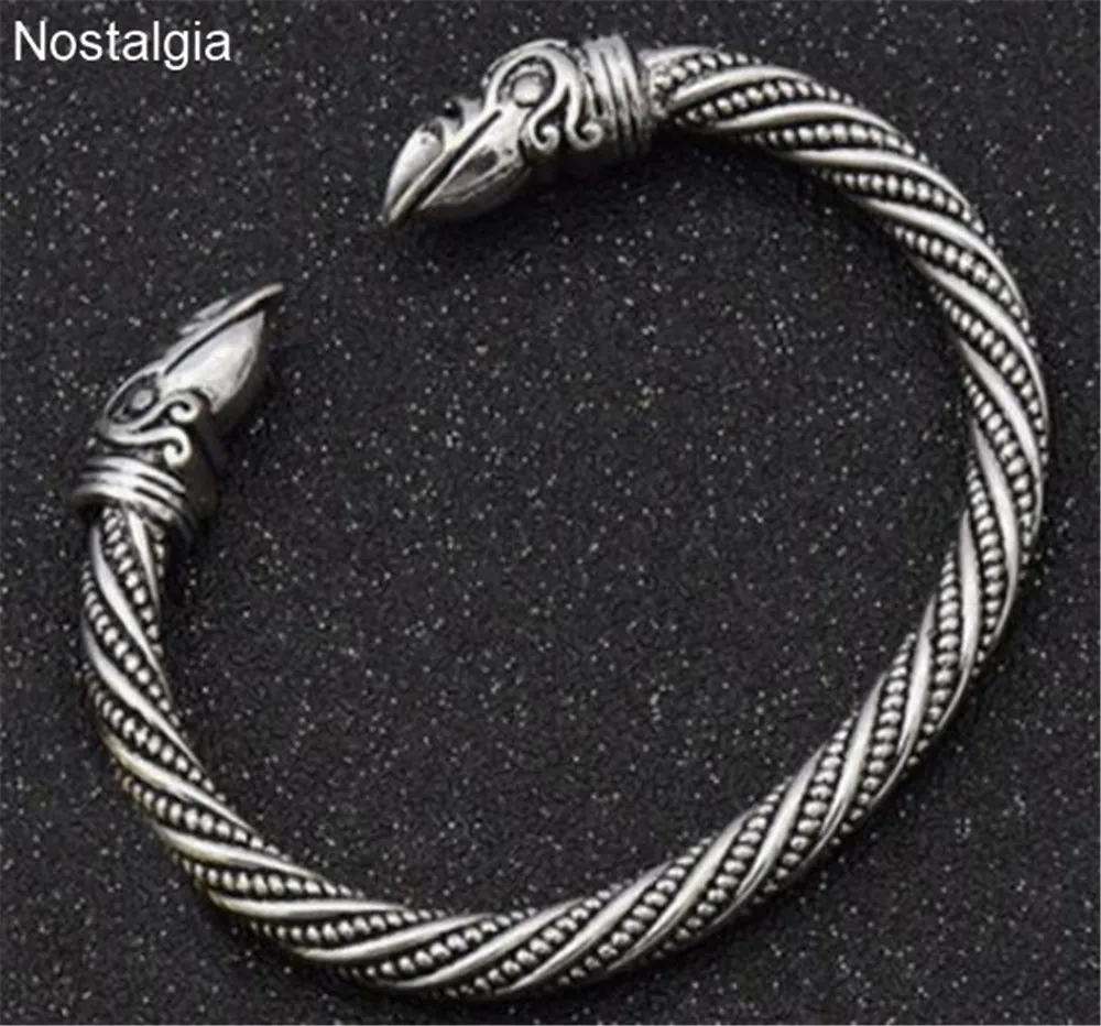 

Nostalgia Vikingos Odin Raven Heads Pulseira Viking Jewelry Mens Hand Cuffs Open Nail Bracelet Vikingo Bangle Jwelry For Women