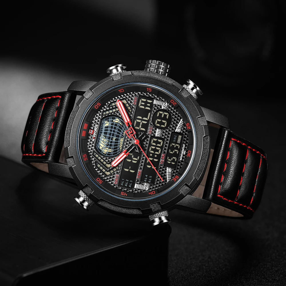 NAVIFORCE карта мира мужские светодиодный аналоговые кварцевые часы спортивные